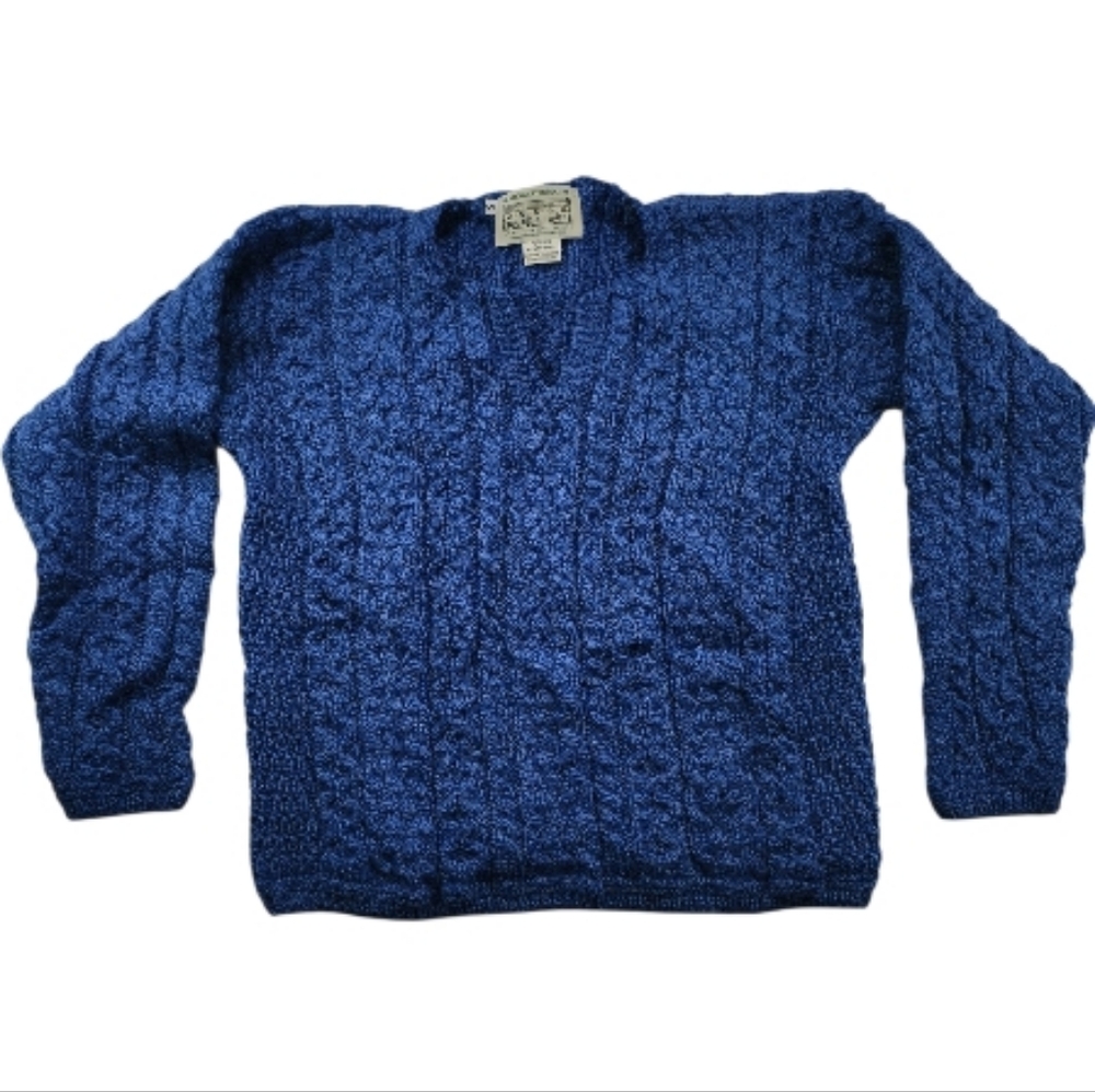Aran Sweater Market Chunky Cable Knit Merino Wool Blue S